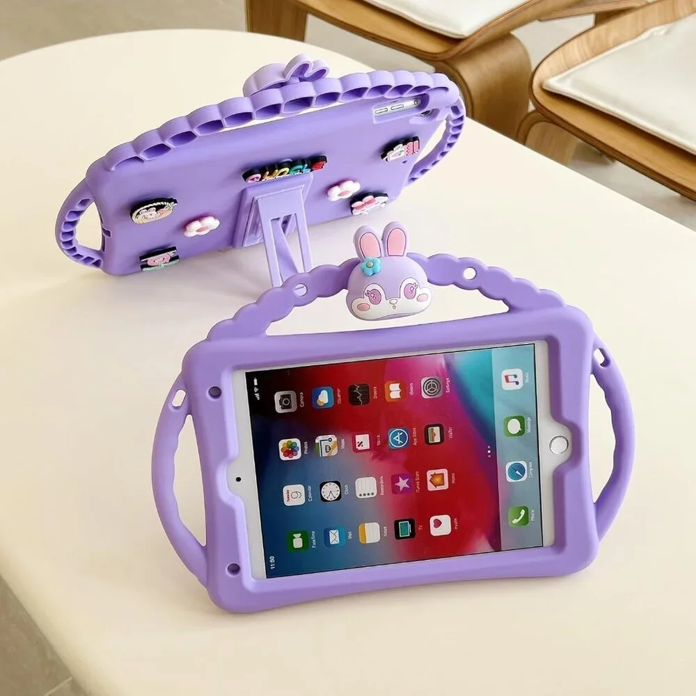 iPad Mini 7th/6th Gen Kids Case 8.3in Shockproof Bunny 3-Handle Stand Purple